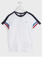تيشرت ولادي تومي هيلفيغر (Tommy Hilfiger)ابيضّ بخطوط قطن اصلي