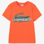 تيشرت  برتقالي مزين بشعار Lacoste