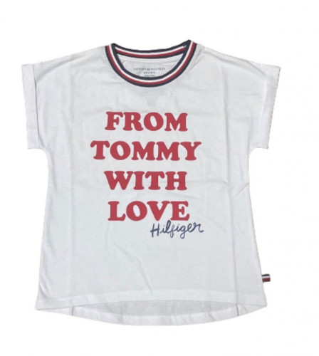 La01d5ma1YtqWCj1qzLC7rqiieYzVjQUYsM8Wo2x تيشرت بناتي تومي هيلفيغر (Tommy Hilfiger) ابيض قطن اصلي - الصورة 1