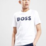 أبيض - تيشرت بكُم قصير  بشعارBOSS