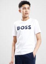 أبيض - تيشرت بكُم قصير  بشعارBOSS