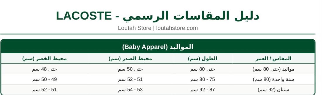 دليل المقاسات