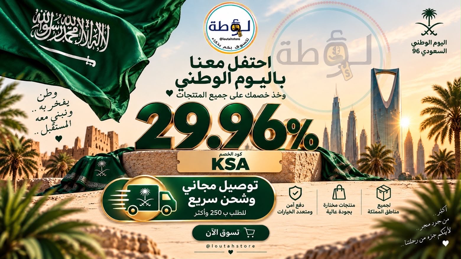 احتفل معنا باليوم الوطني السعودي 96 — خصم 29.96% بكود KSA