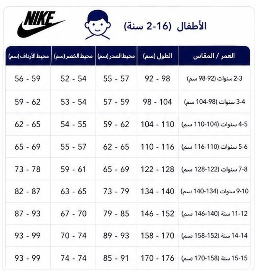 دليل المقاسات