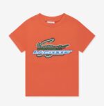 ⁦تيشرت  برتقالي مزين بشعار Lacoste⁩ - الصورة ⁦3⁩